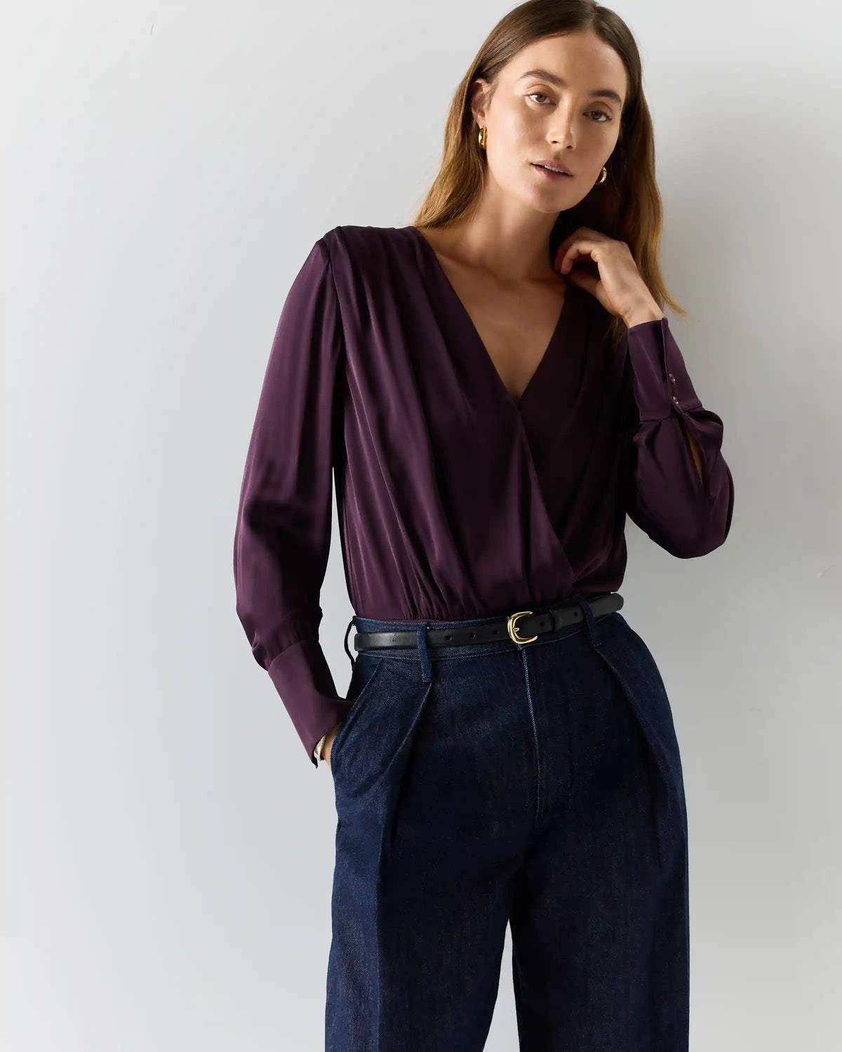 Washable Stretch Silk Surplice Bodysuit