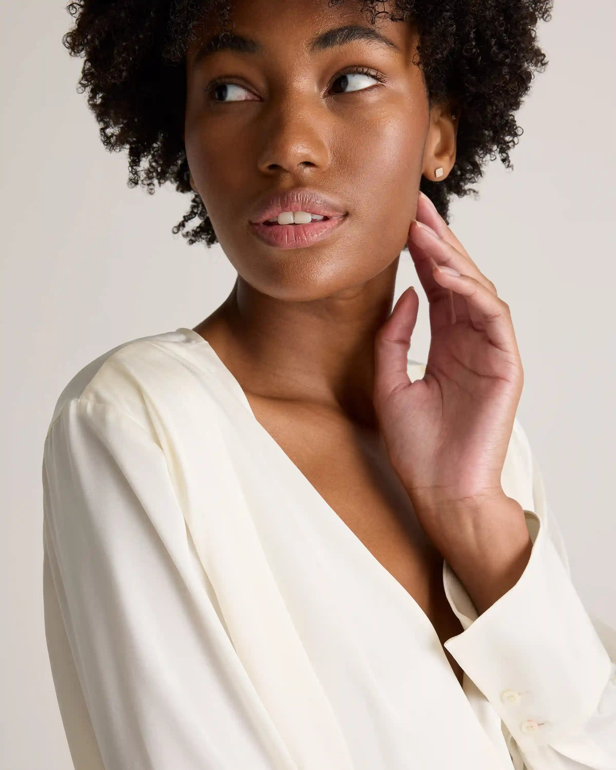 Washable Stretch Silk Surplice Bodysuit
