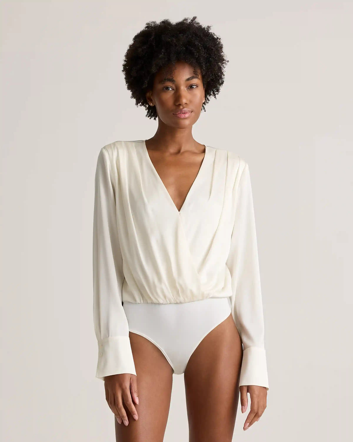 Washable Stretch Silk Surplice Bodysuit