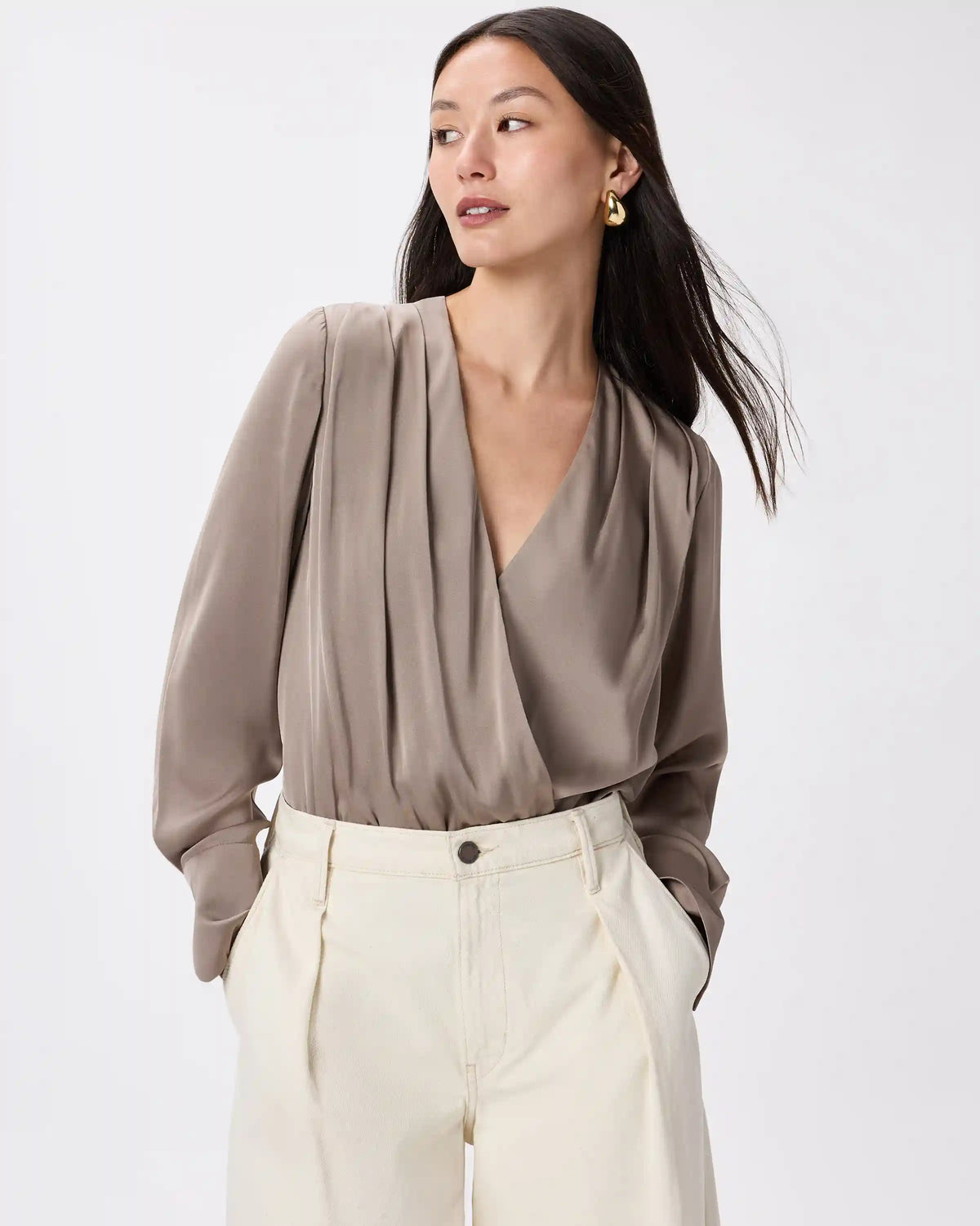 Washable Stretch Silk Surplice Bodysuit
