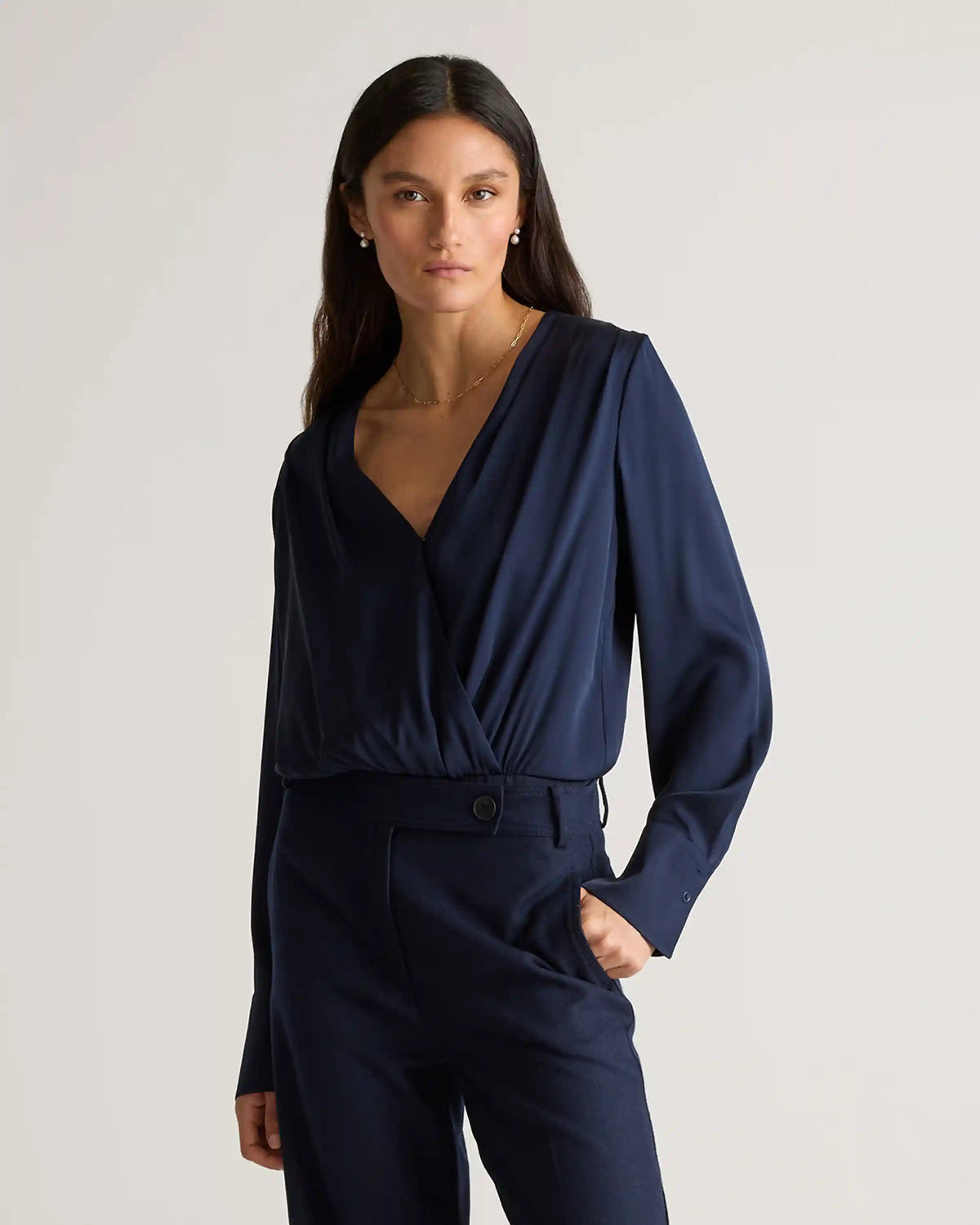 Washable Stretch Silk Surplice Bodysuit