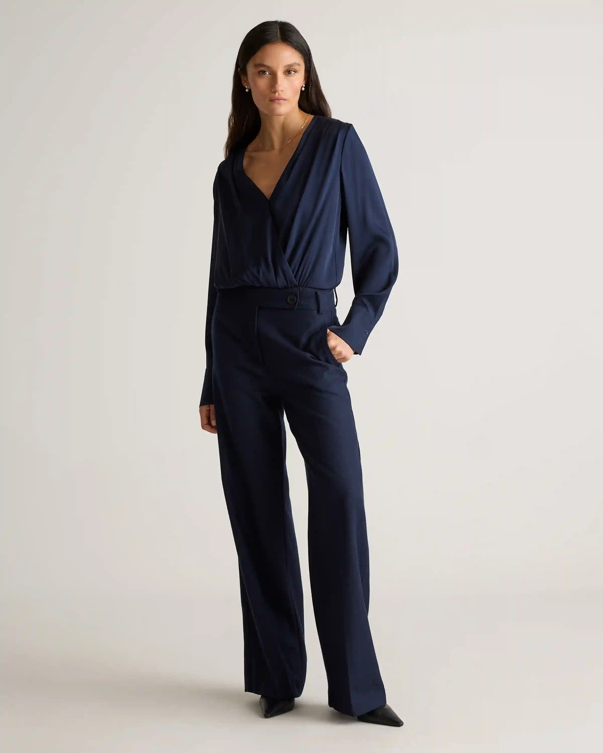 Washable Stretch Silk Surplice Bodysuit