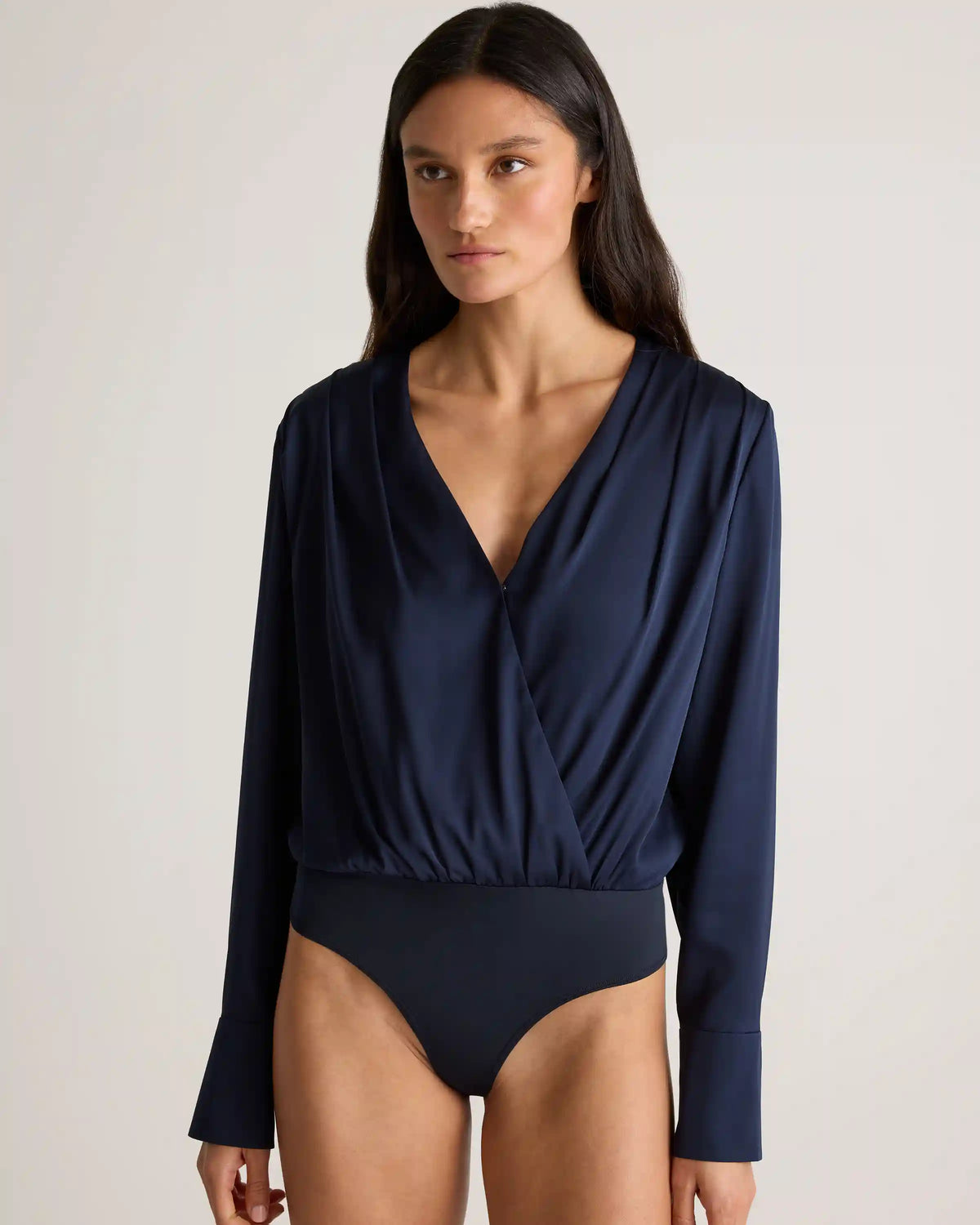 Washable Stretch Silk Surplice Bodysuit