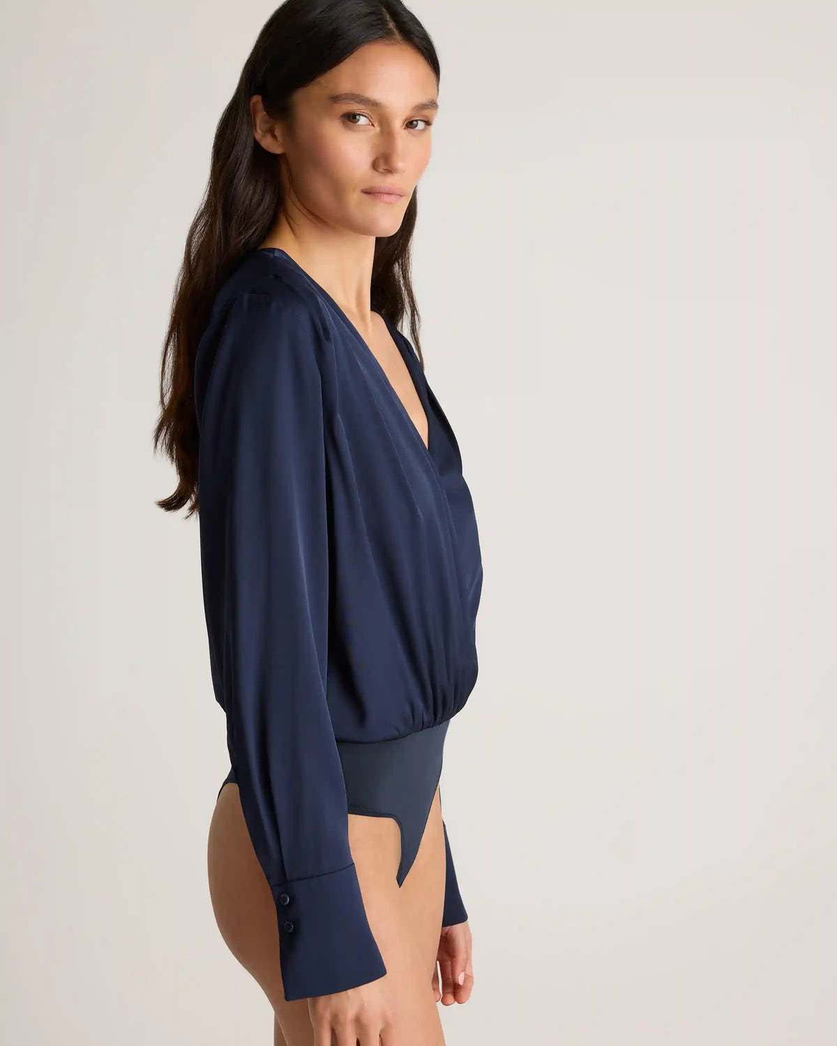 Washable Stretch Silk Surplice Bodysuit