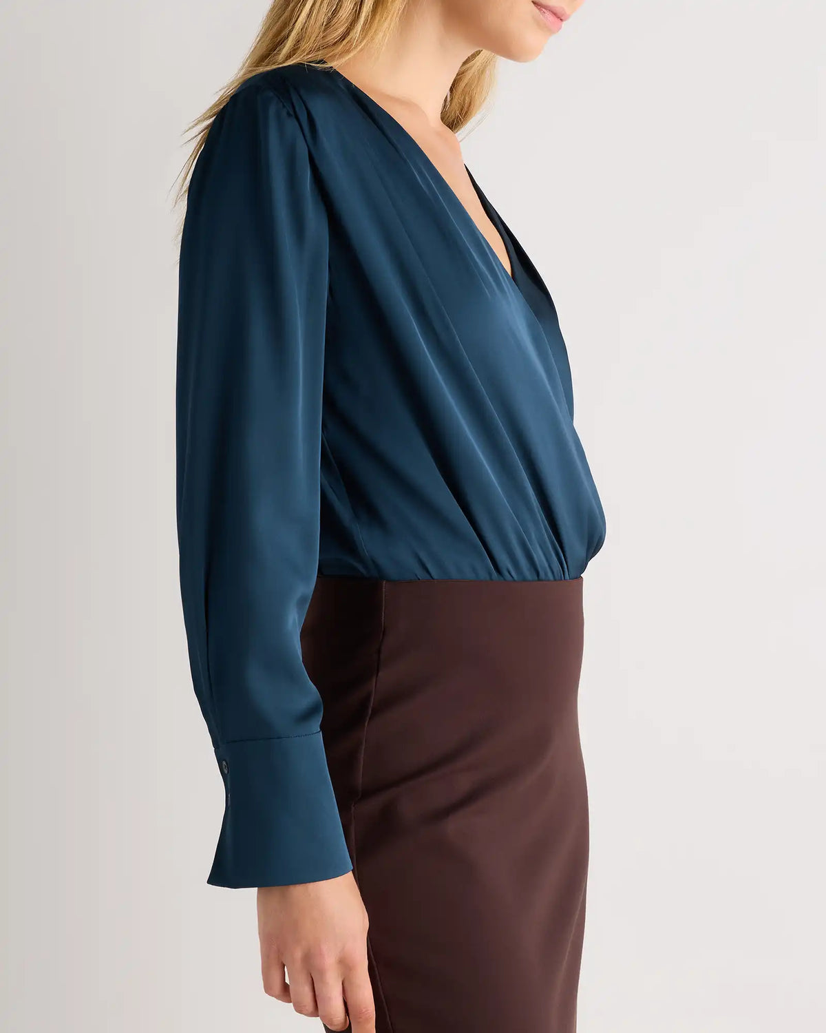 Washable Stretch Silk Surplice Bodysuit