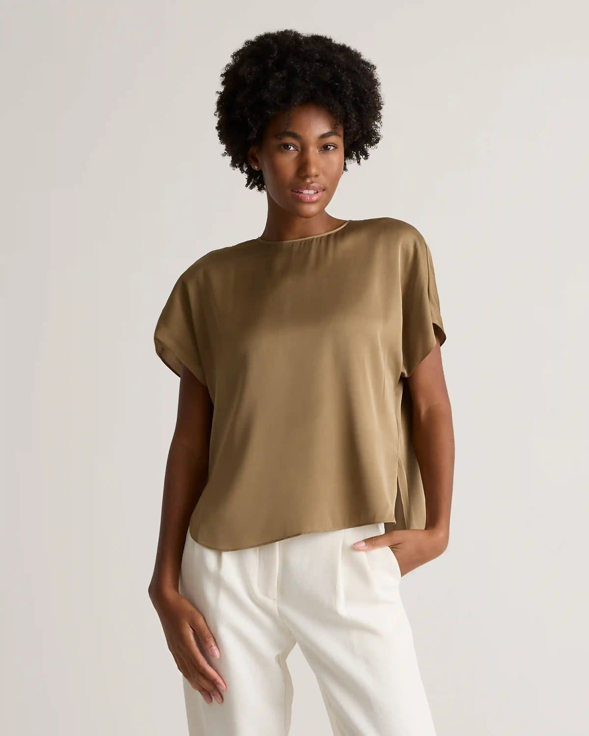 Washable Stretch Silk Split Hem Tee