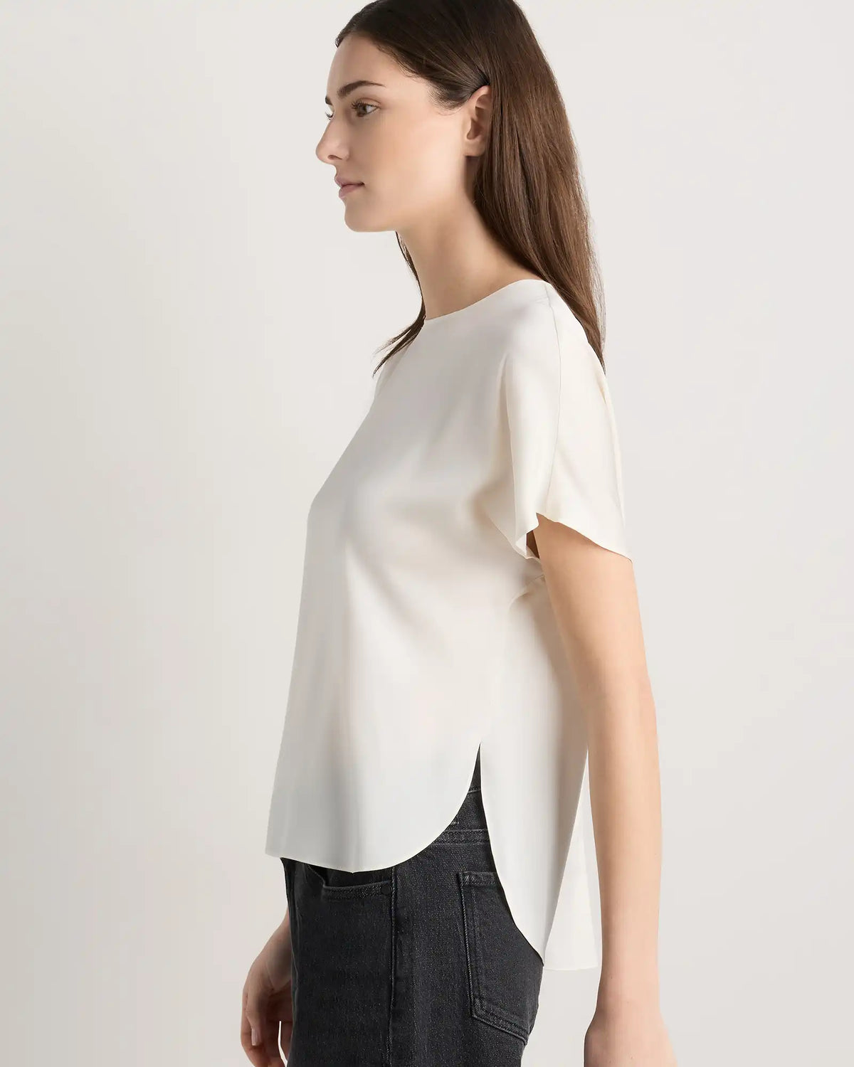 Washable Stretch Silk Split Hem Tee