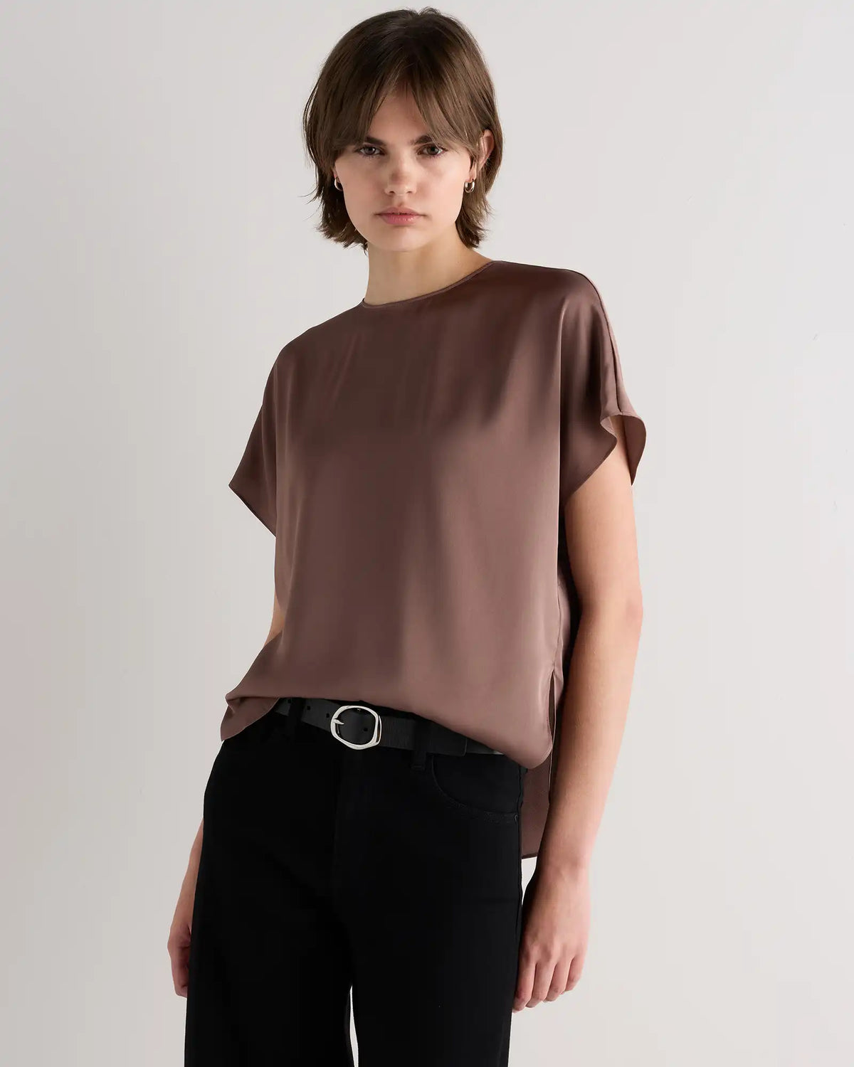 Washable Stretch Silk Split Hem Tee