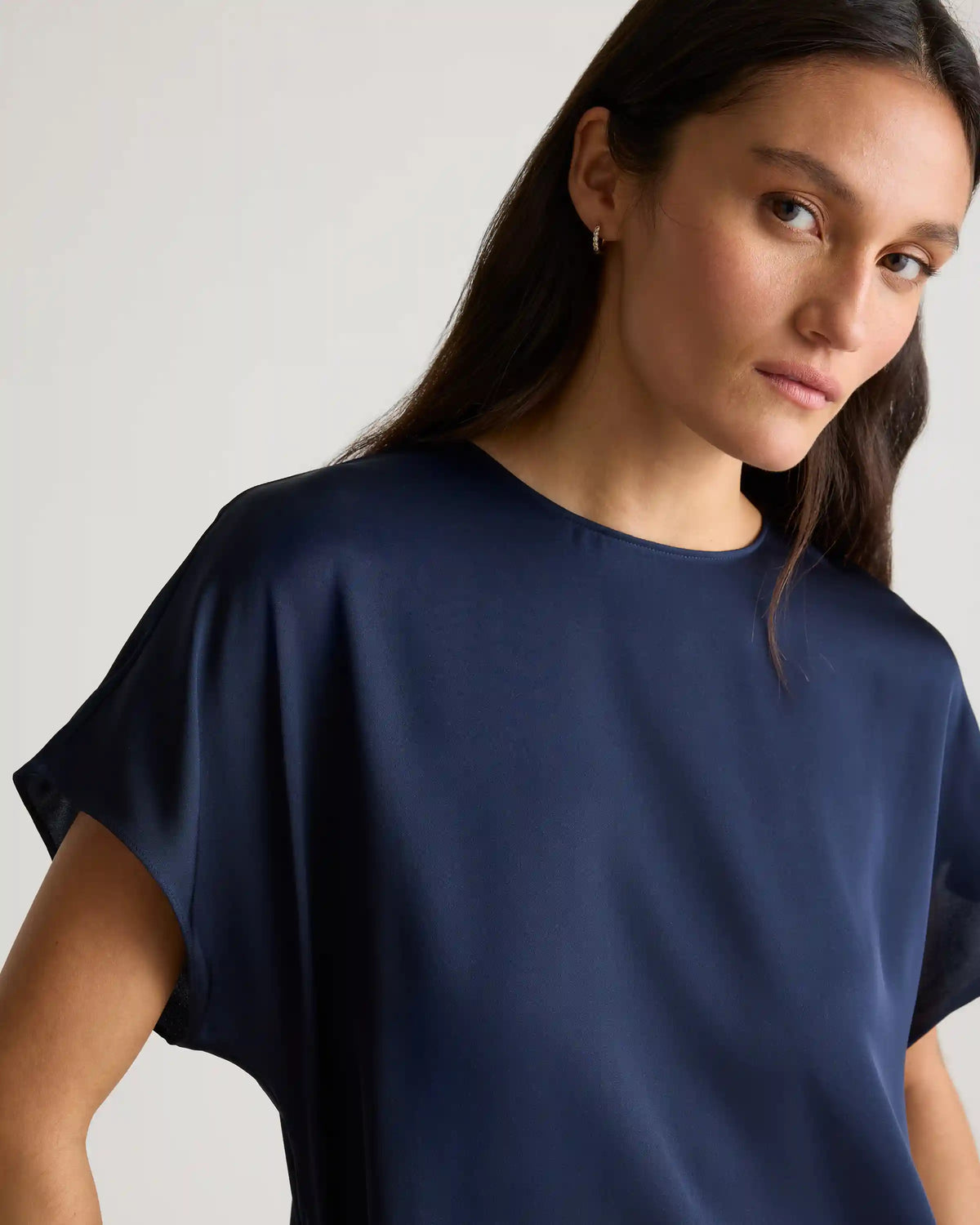 Washable Stretch Silk Split Hem Tee
