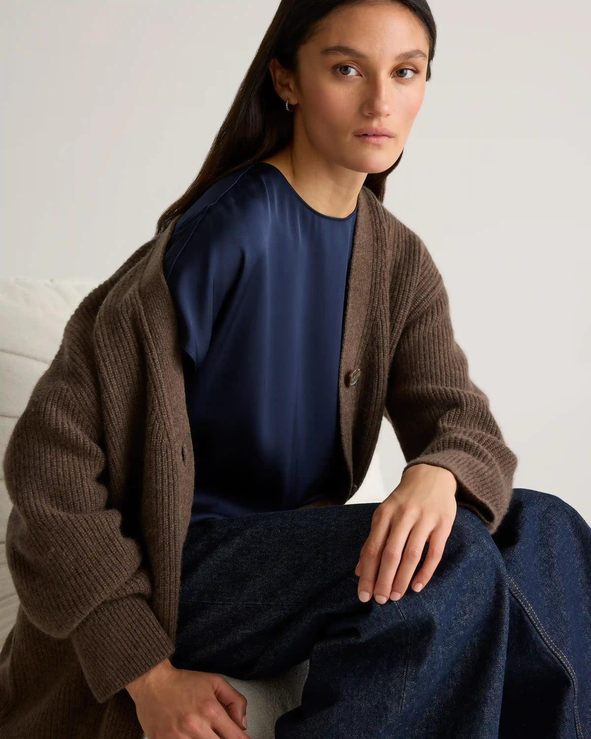 Washable Stretch Silk Split Hem Tee
