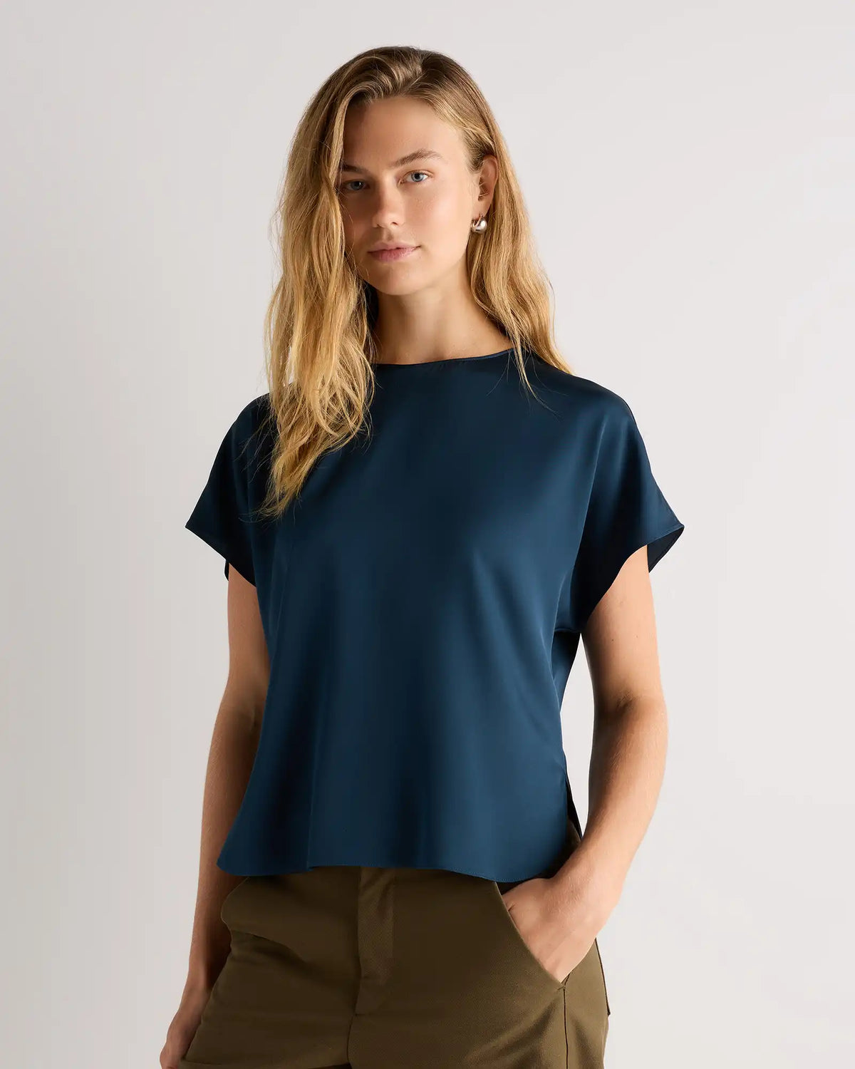 Washable Stretch Silk Split Hem Tee