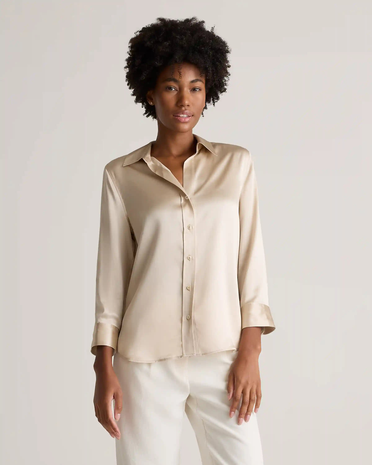 100% Washable Silk Three-Quarter Sleeve Shirt