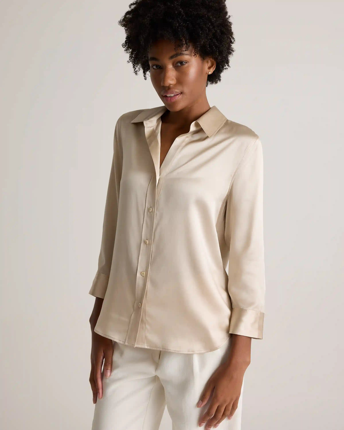 100% Washable Silk Three-Quarter Sleeve Shirt