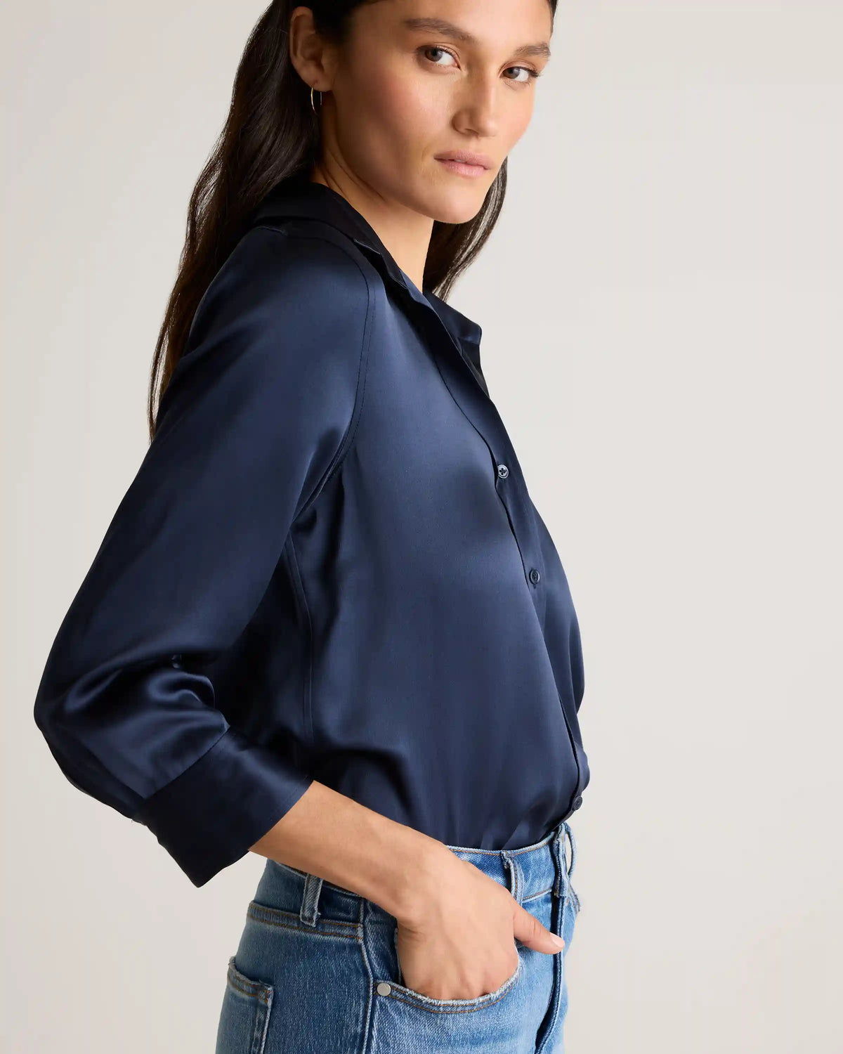 100% Washable Silk Three-Quarter Sleeve Shirt