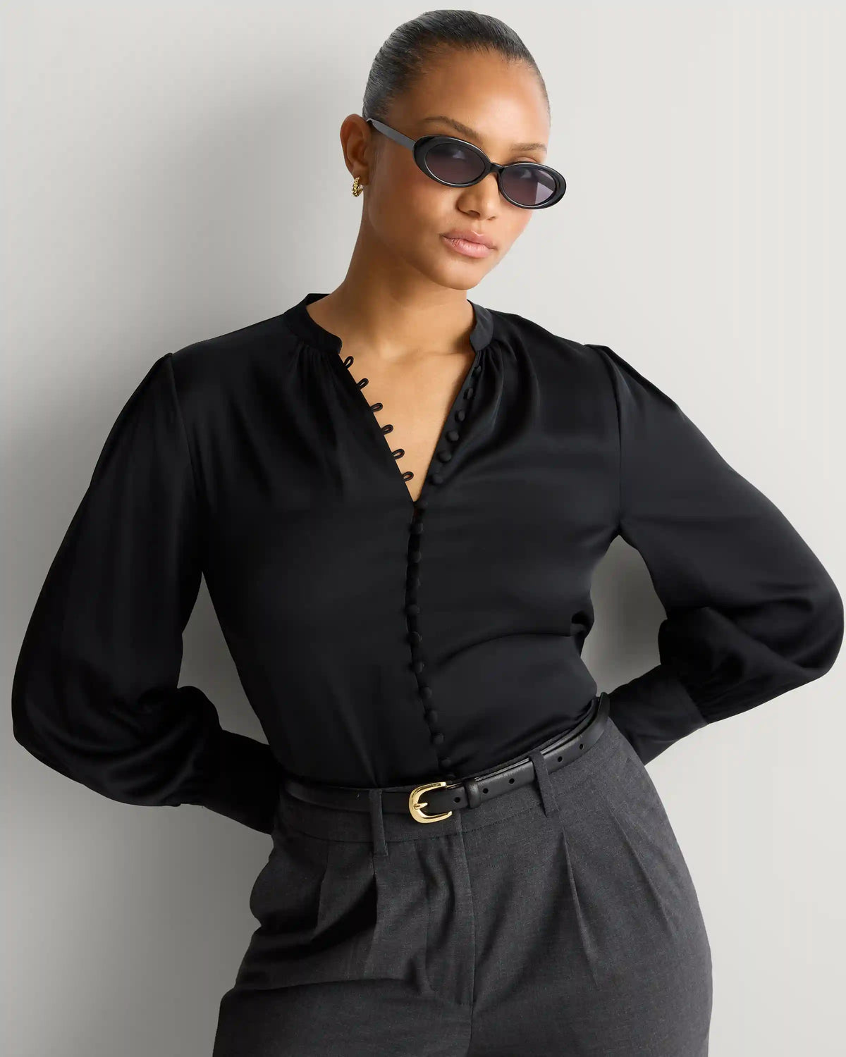 Washable Stretch Silk Peasant Blouse