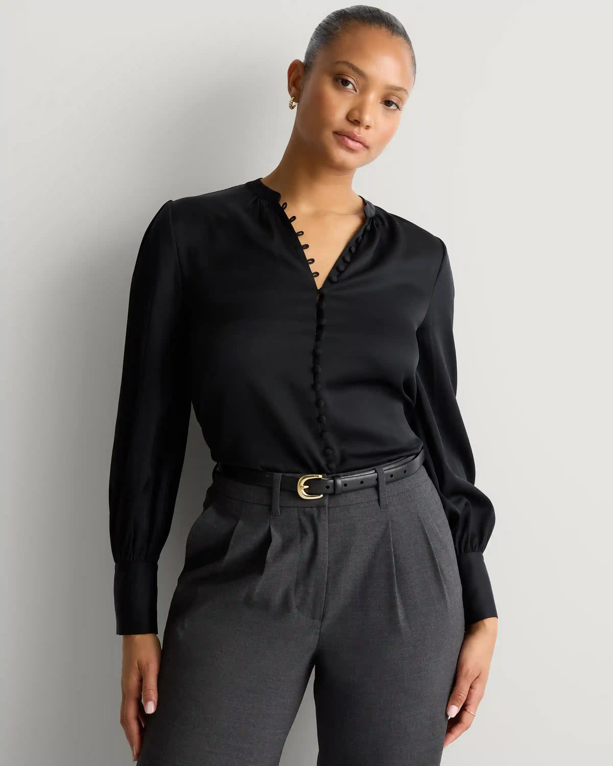 Washable Stretch Silk Peasant Blouse