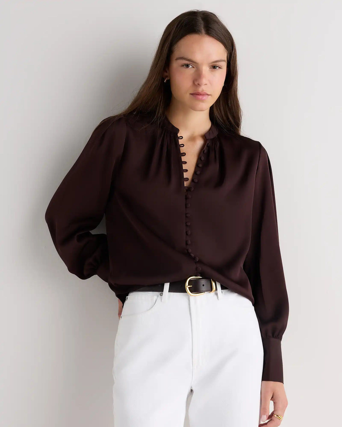 Washable Stretch Silk Peasant Blouse