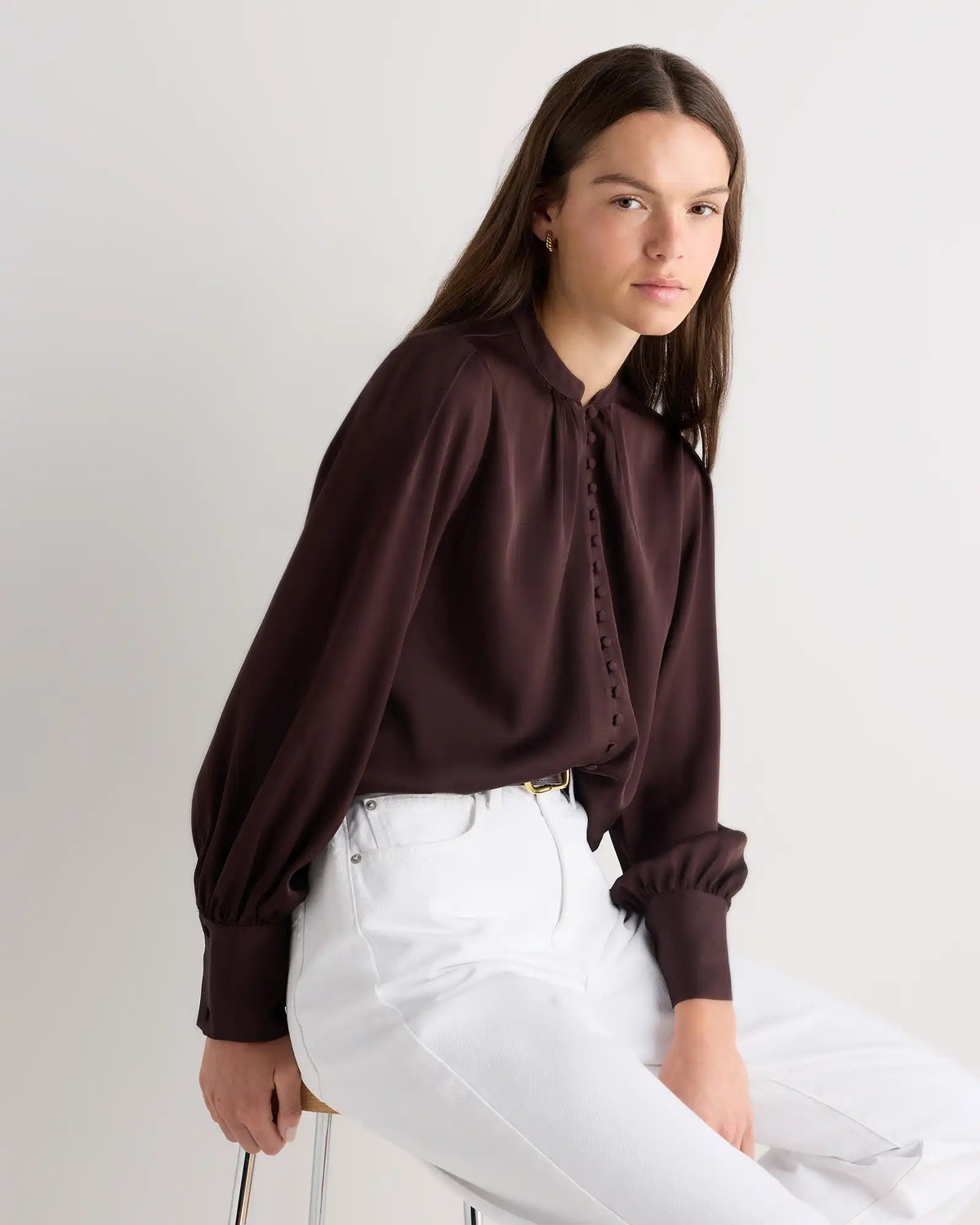 Washable Stretch Silk Peasant Blouse