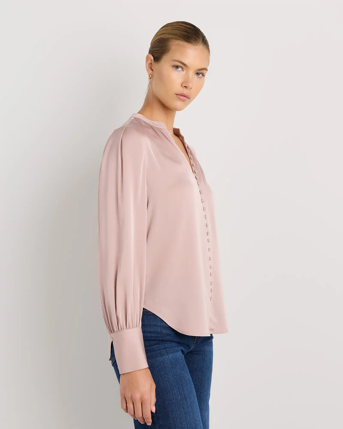 Washable Stretch Silk Peasant Blouse