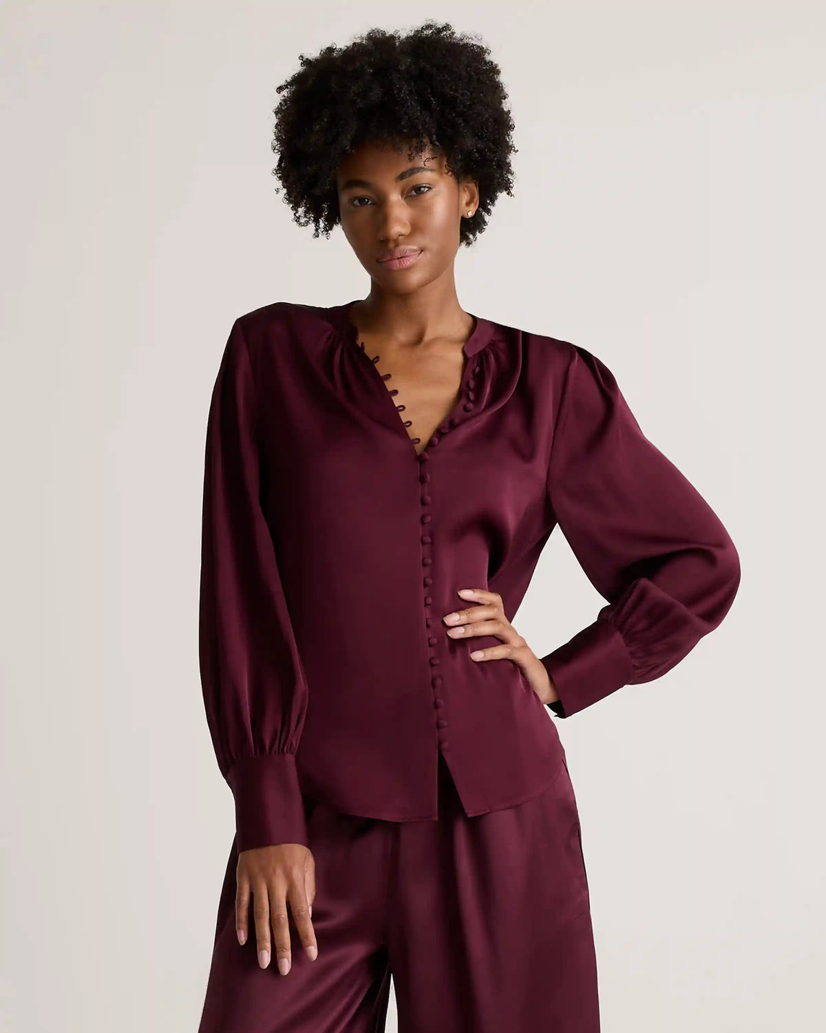 Washable Stretch Silk Peasant Blouse