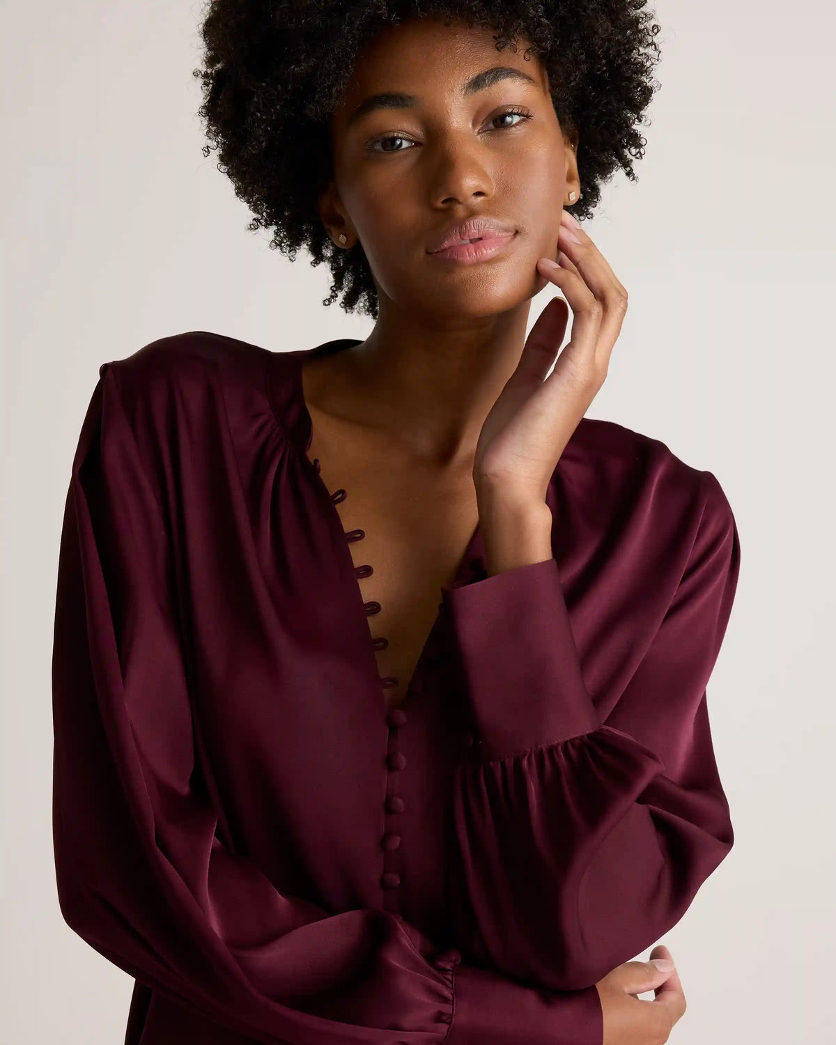 Washable Stretch Silk Peasant Blouse