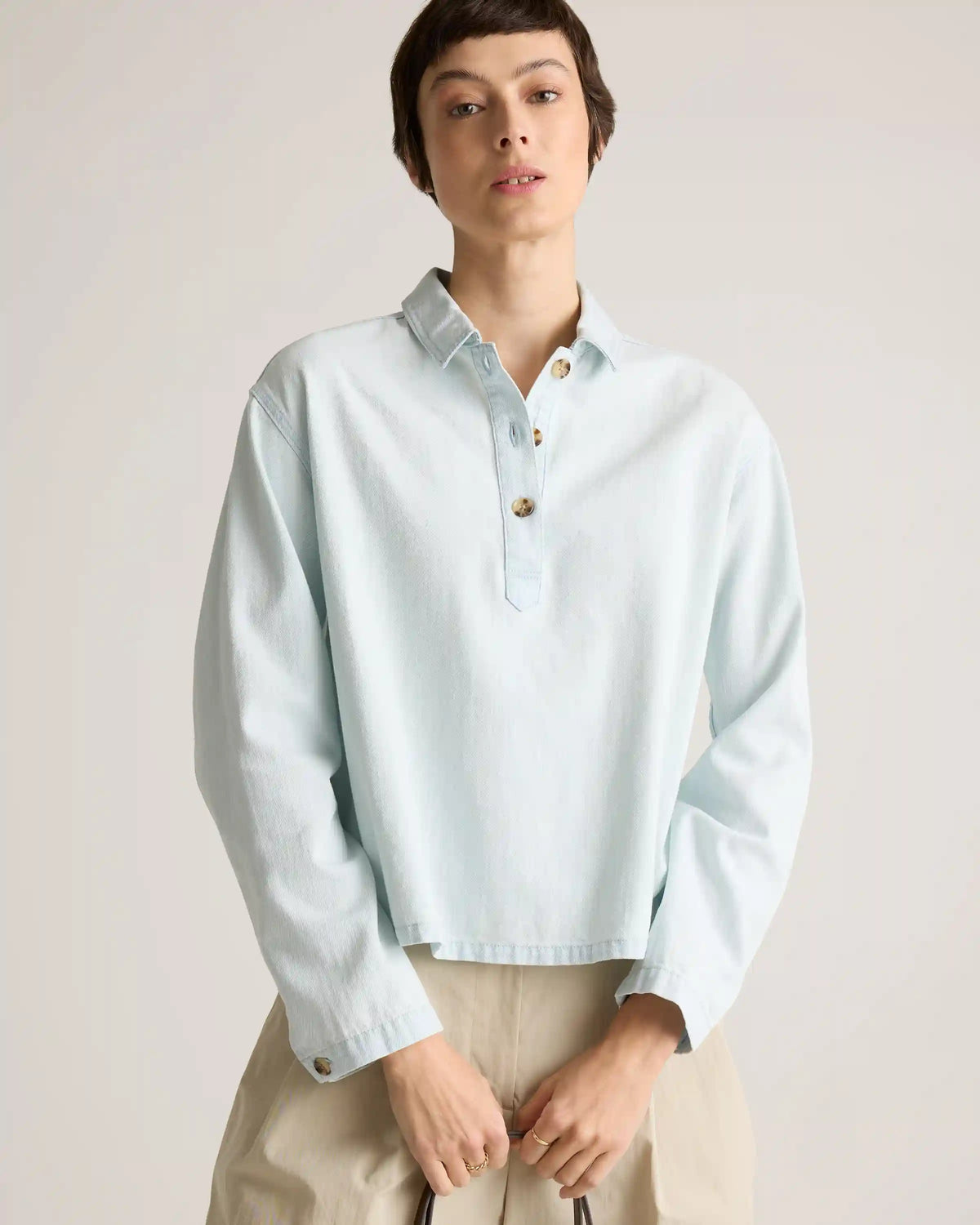 Distressed Denim Popover Shirt