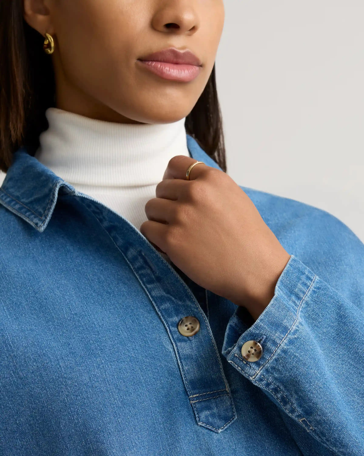Distressed Denim Popover Shirt