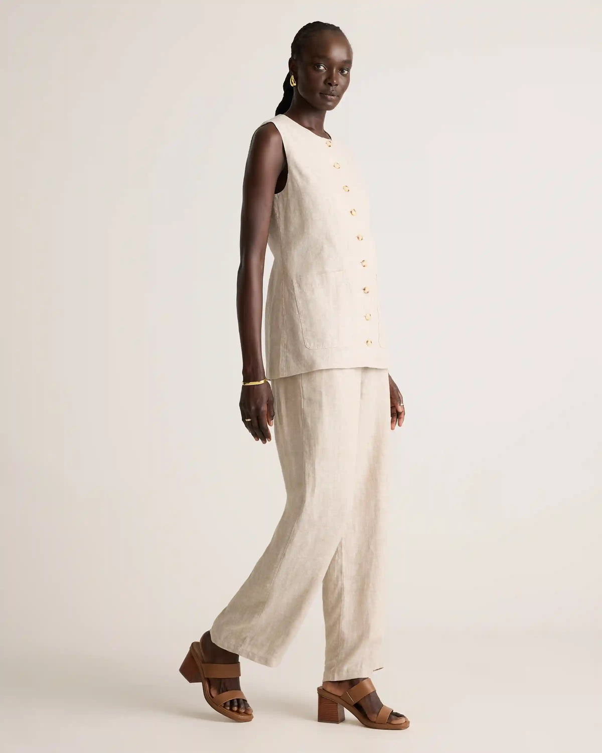 100% European Linen Longline Vest