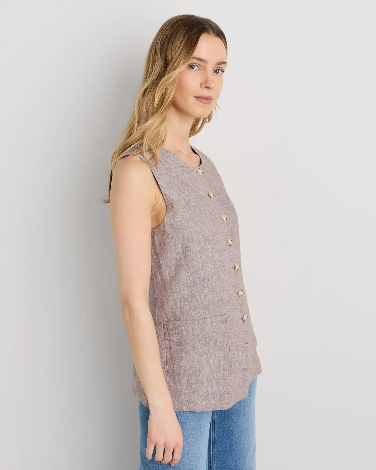 100% European Linen Longline Vest