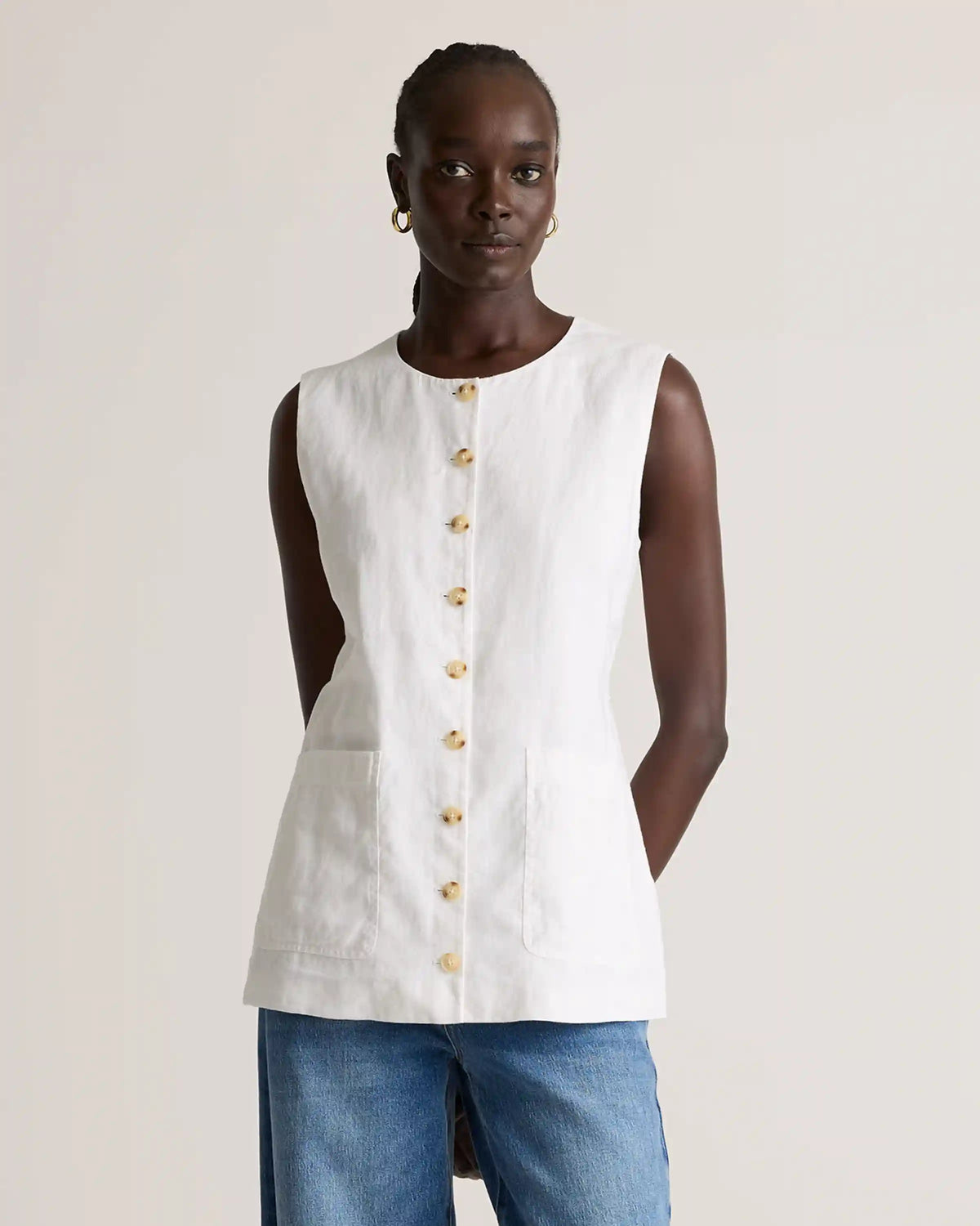 100% European Linen Longline Vest
