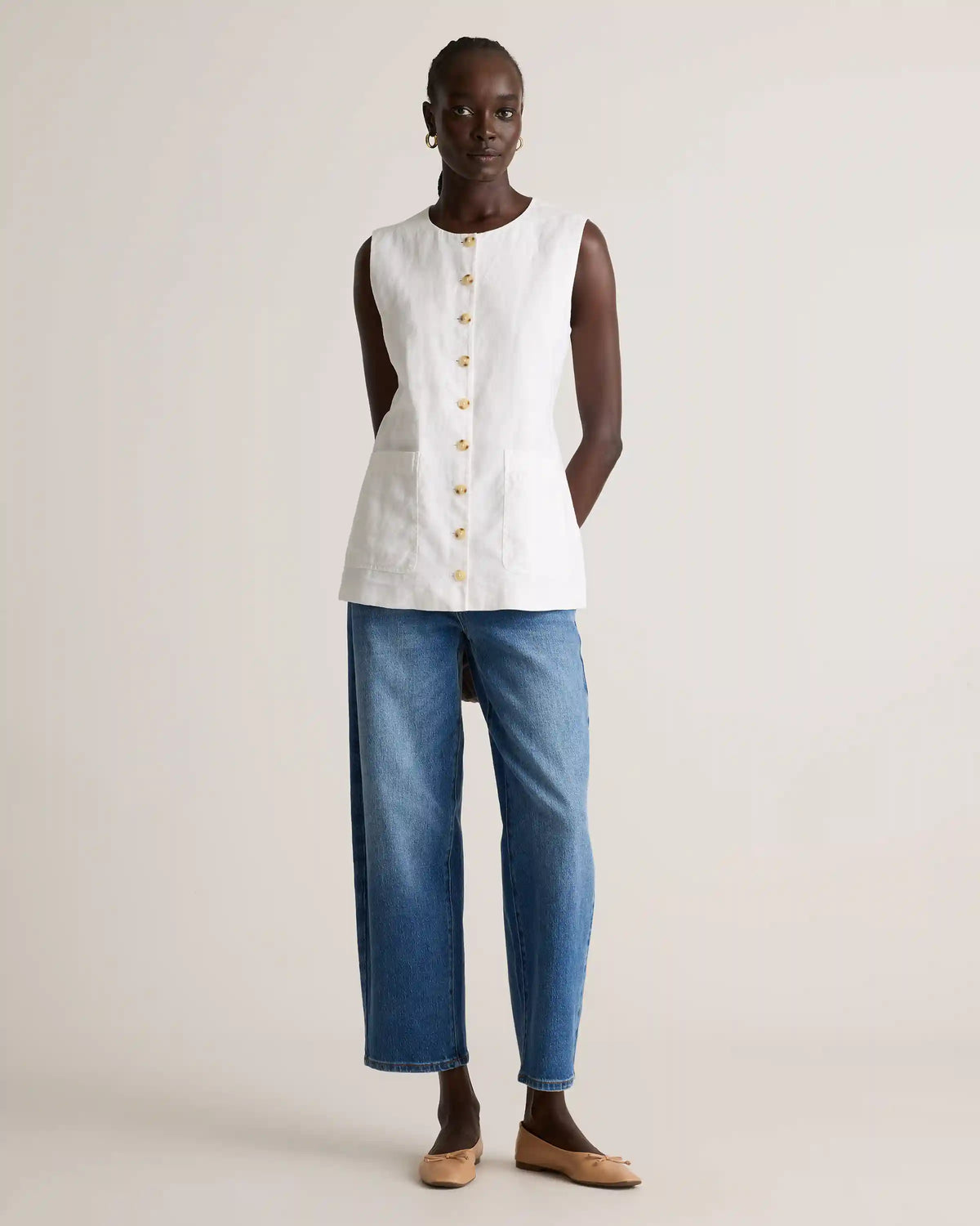 100% European Linen Longline Vest