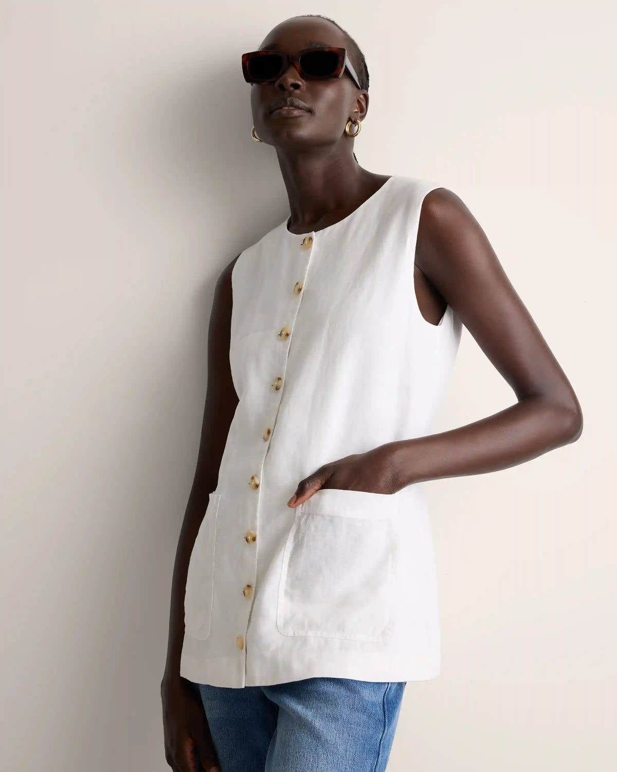 100% European Linen Longline Vest