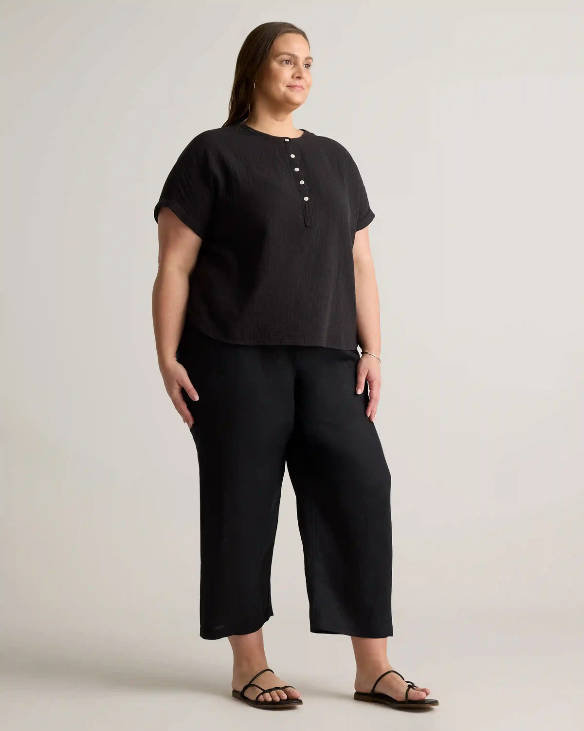 100% Organic Cotton Gauze Roll Sleeve Shirt