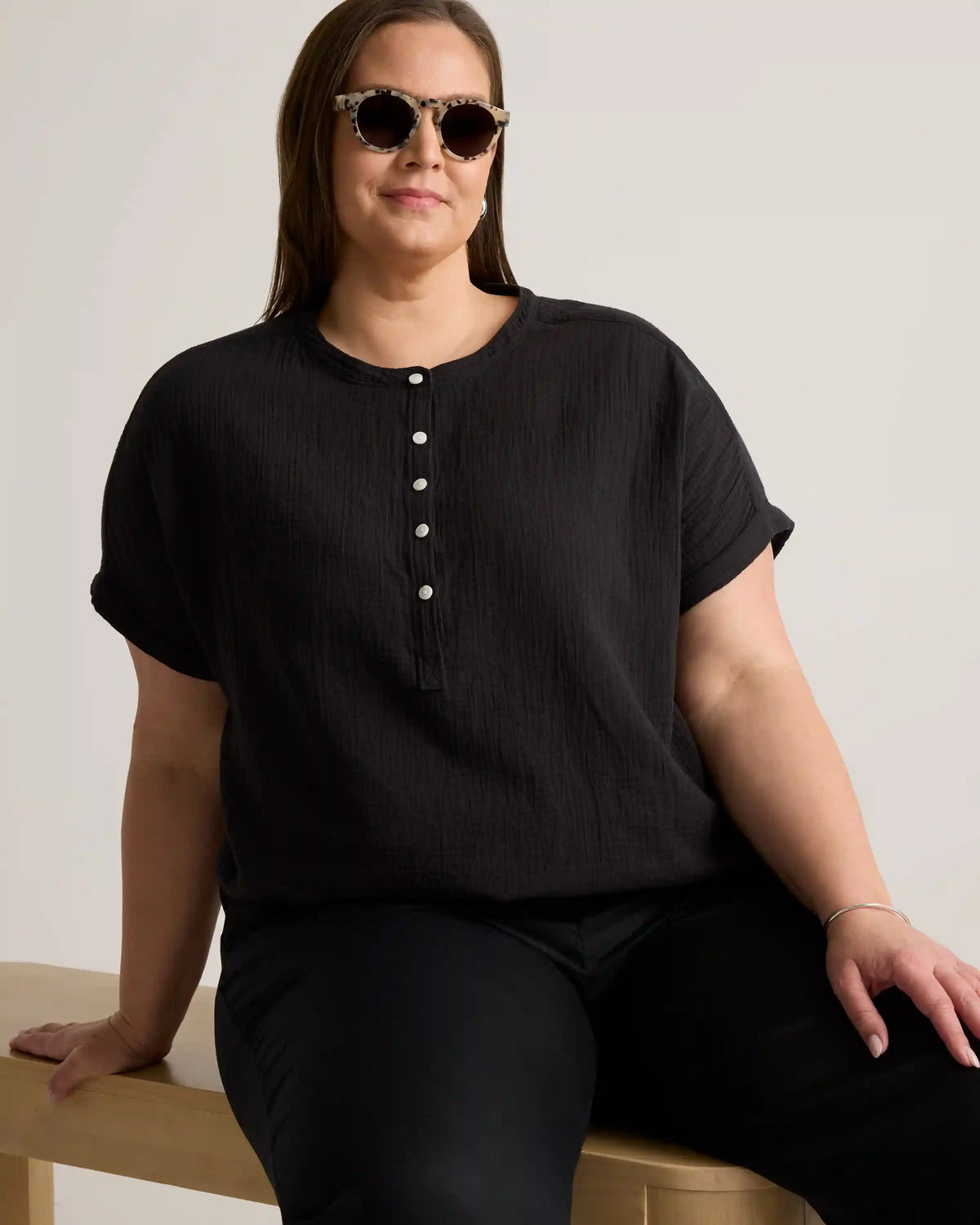 100% Organic Cotton Gauze Roll Sleeve Shirt