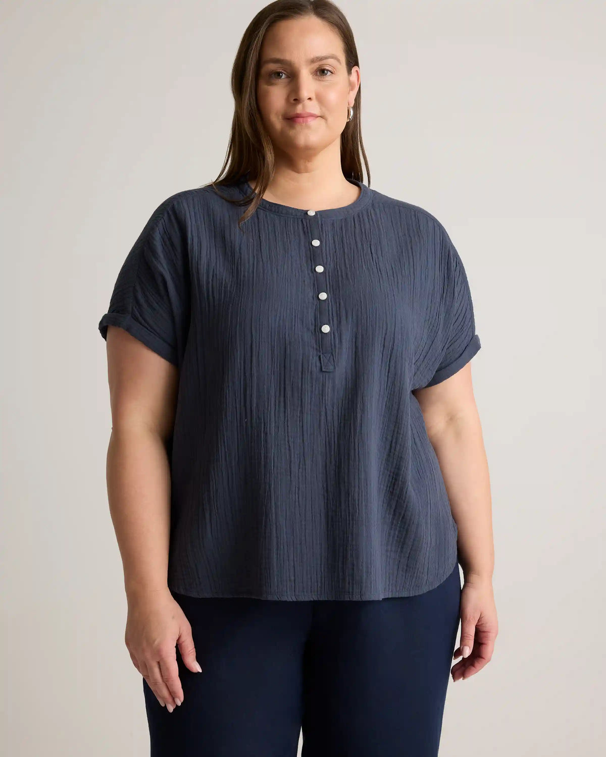 100% Organic Cotton Gauze Roll Sleeve Shirt