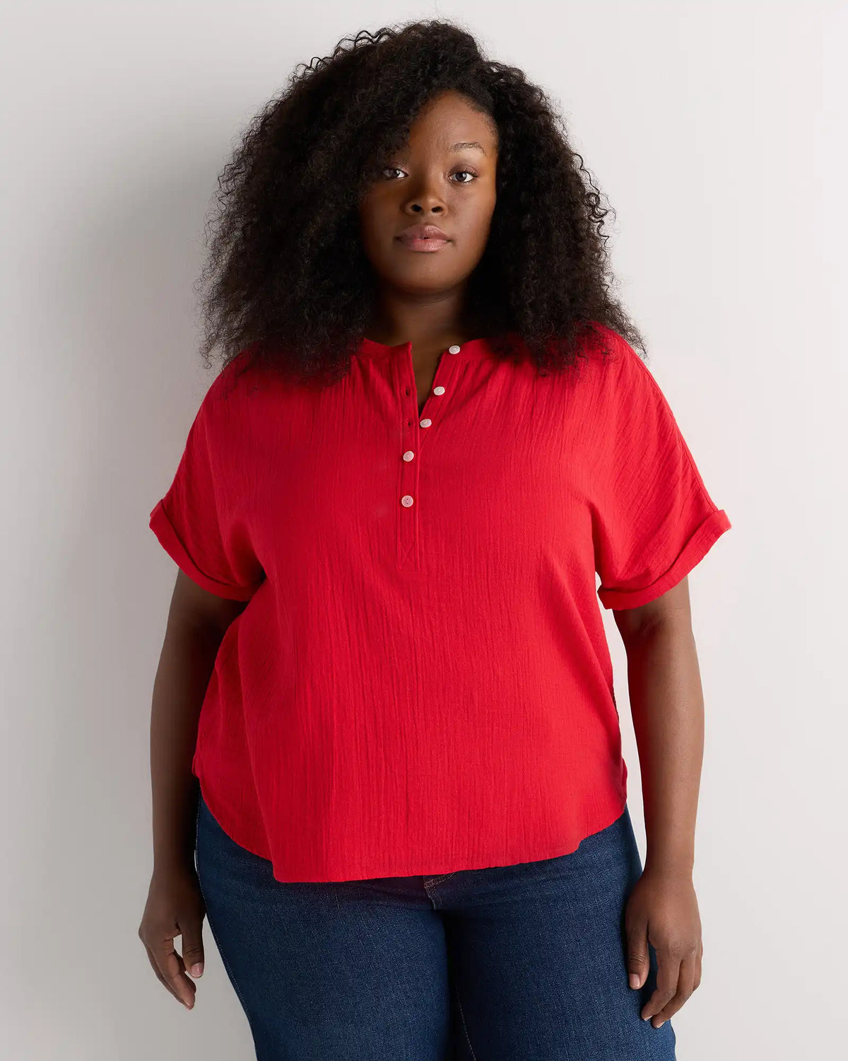100% Organic Cotton Gauze Roll Sleeve Shirt