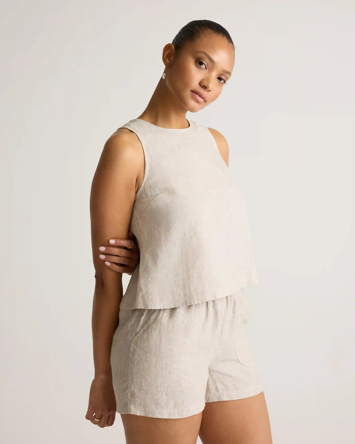 100% European Linen Cropped Tank