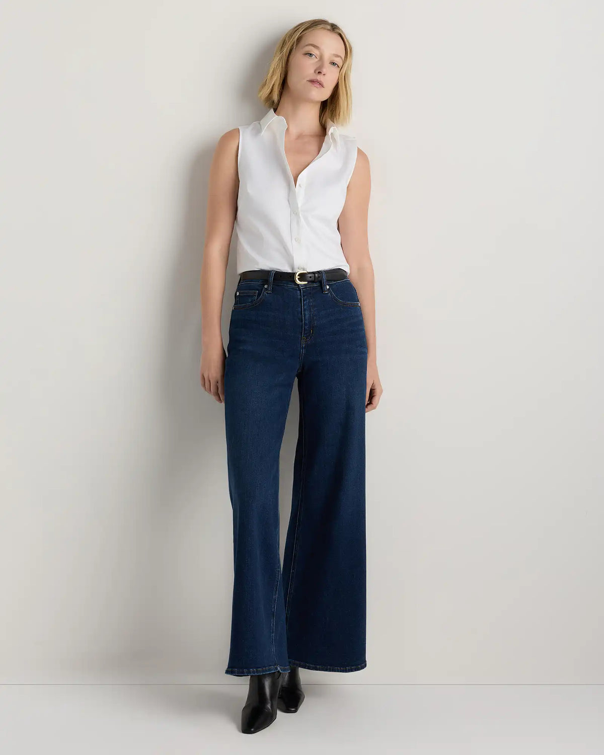 Organic Stretch Cotton Tailored Sleeveless Shirt
