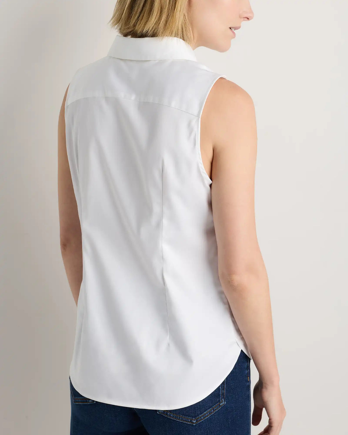 Organic Stretch Cotton Tailored Sleeveless Shirt