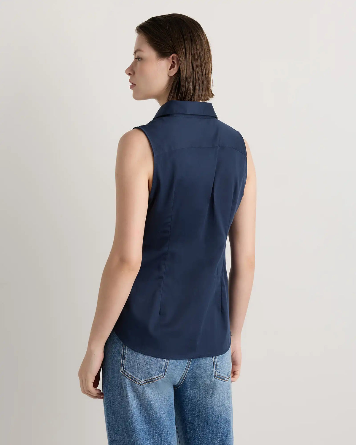 Organic Stretch Cotton Tailored Sleeveless Shirt
