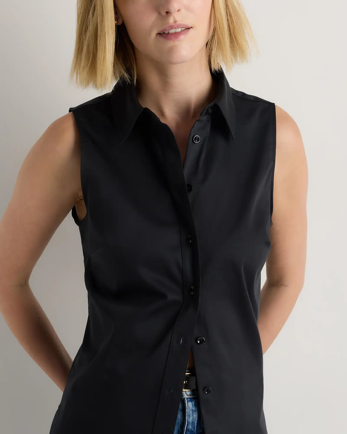 Organic Stretch Cotton Tailored Sleeveless Shirt