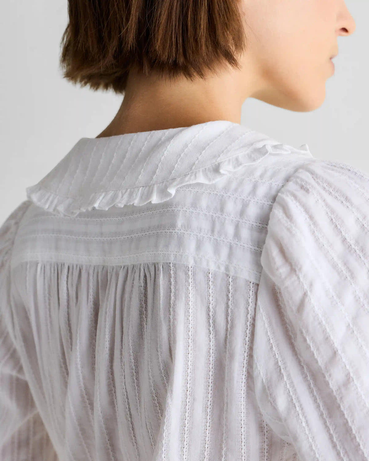 Embroidered Cotton Ruffle Collar Long Sleeve Blouse