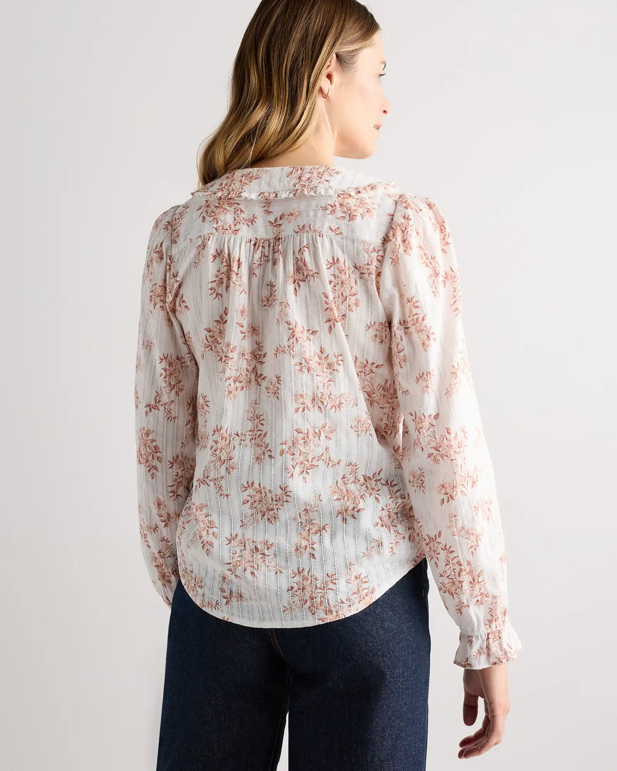 Embroidered Cotton Ruffle Collar Long Sleeve Blouse