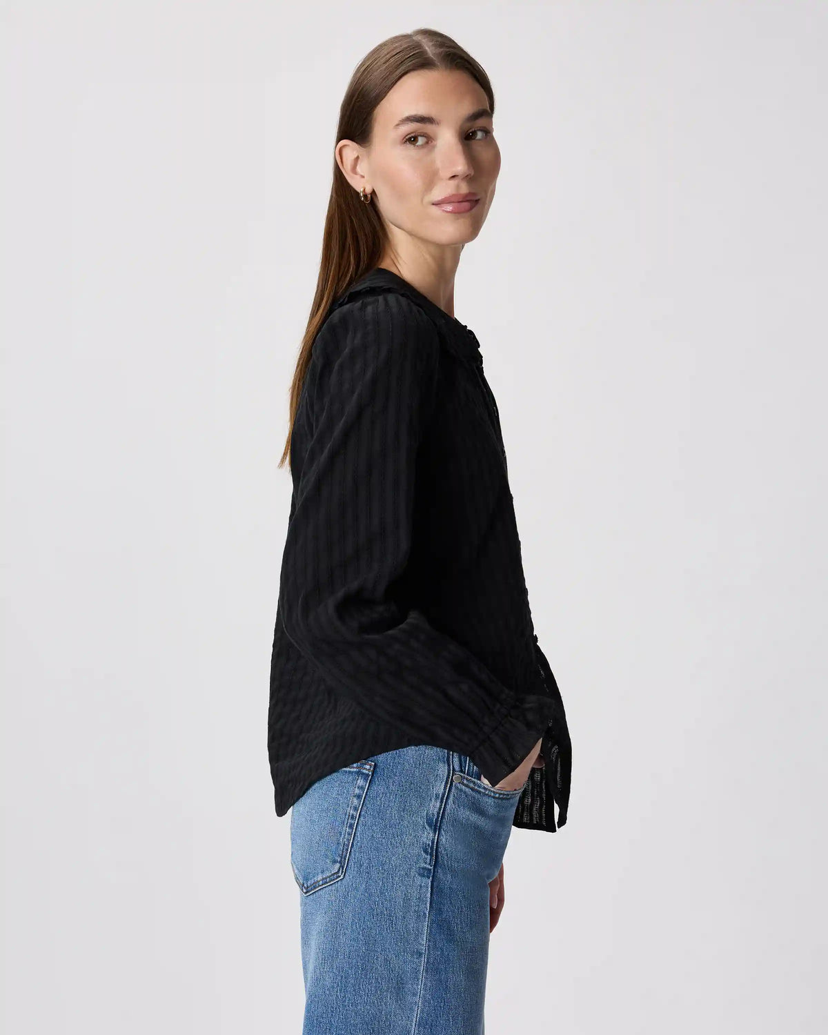 Embroidered Cotton Ruffle Collar Long Sleeve Blouse