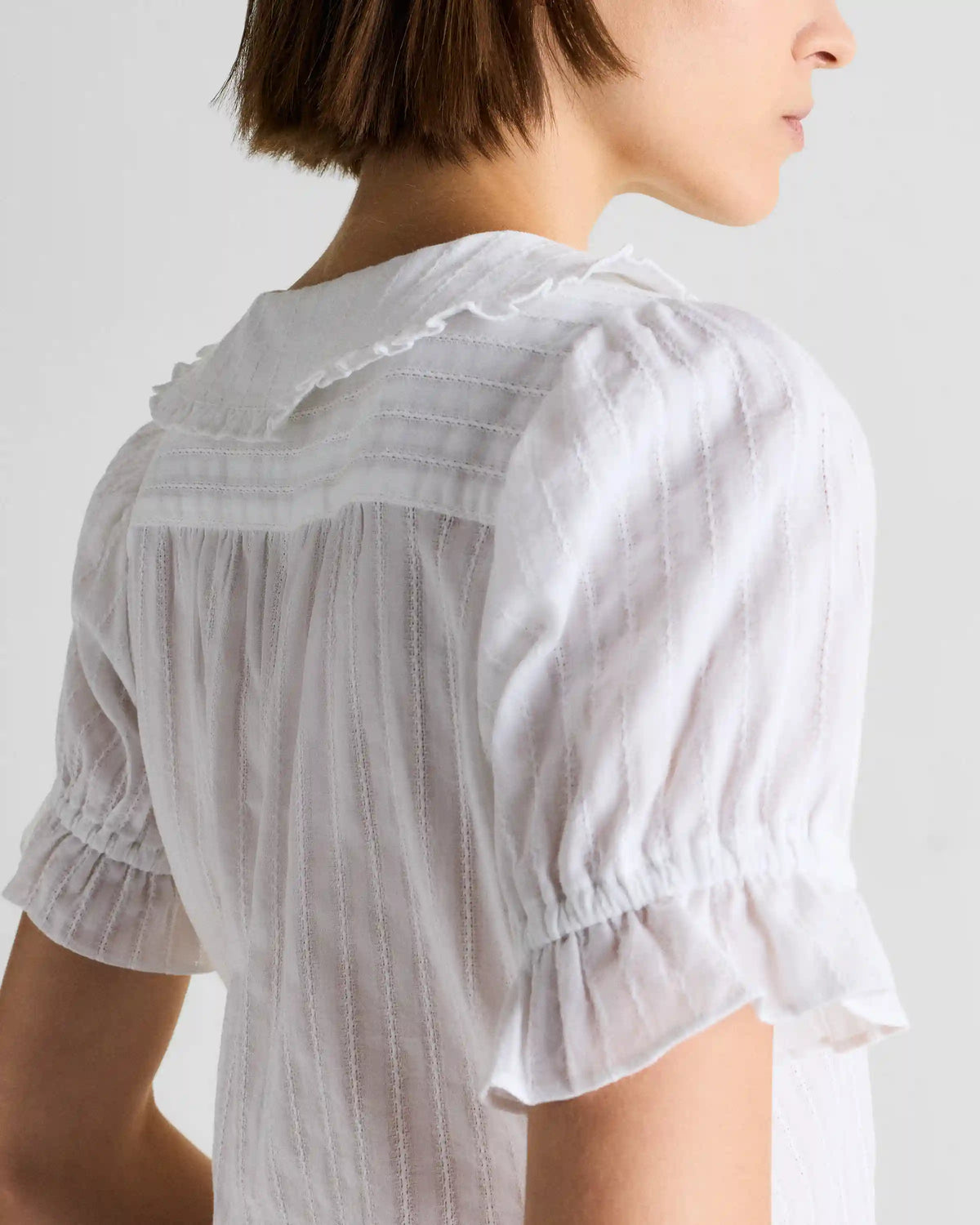 Embroidered Cotton Ruffle Collar Short Sleeve Blouse