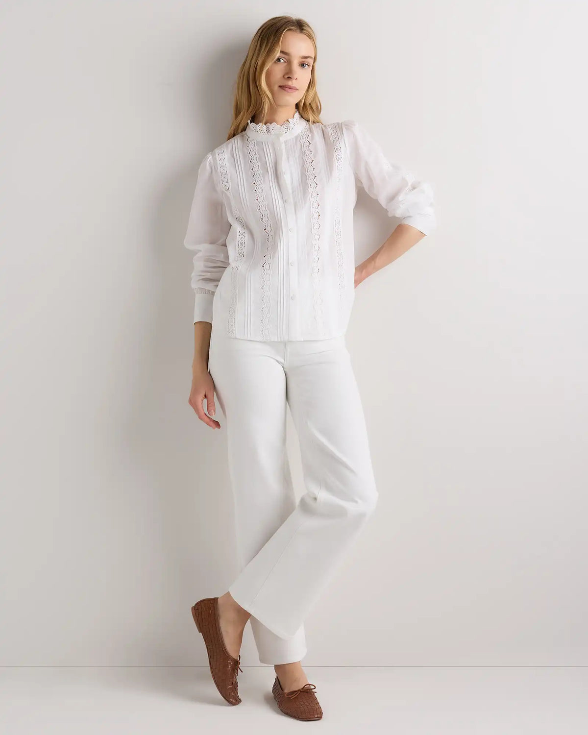 Organic Cotton Voile Lace Detail Blouse