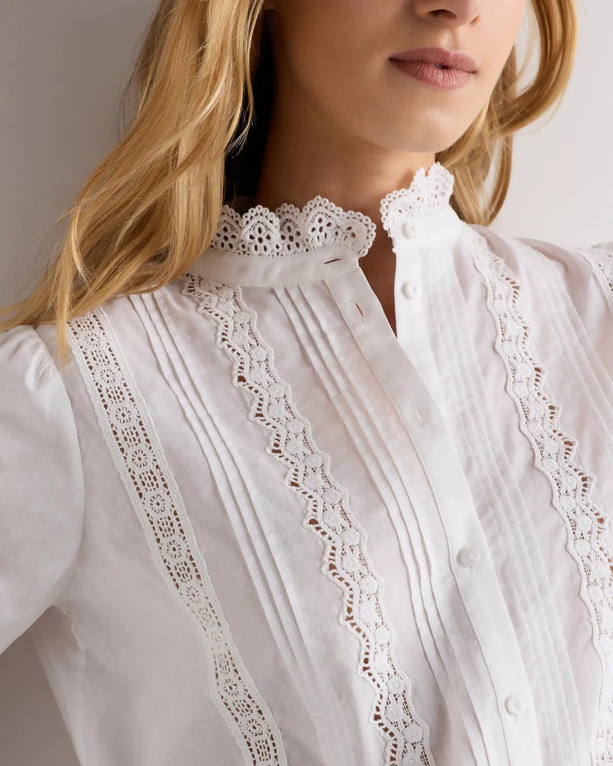 Organic Cotton Voile Lace Detail Blouse
