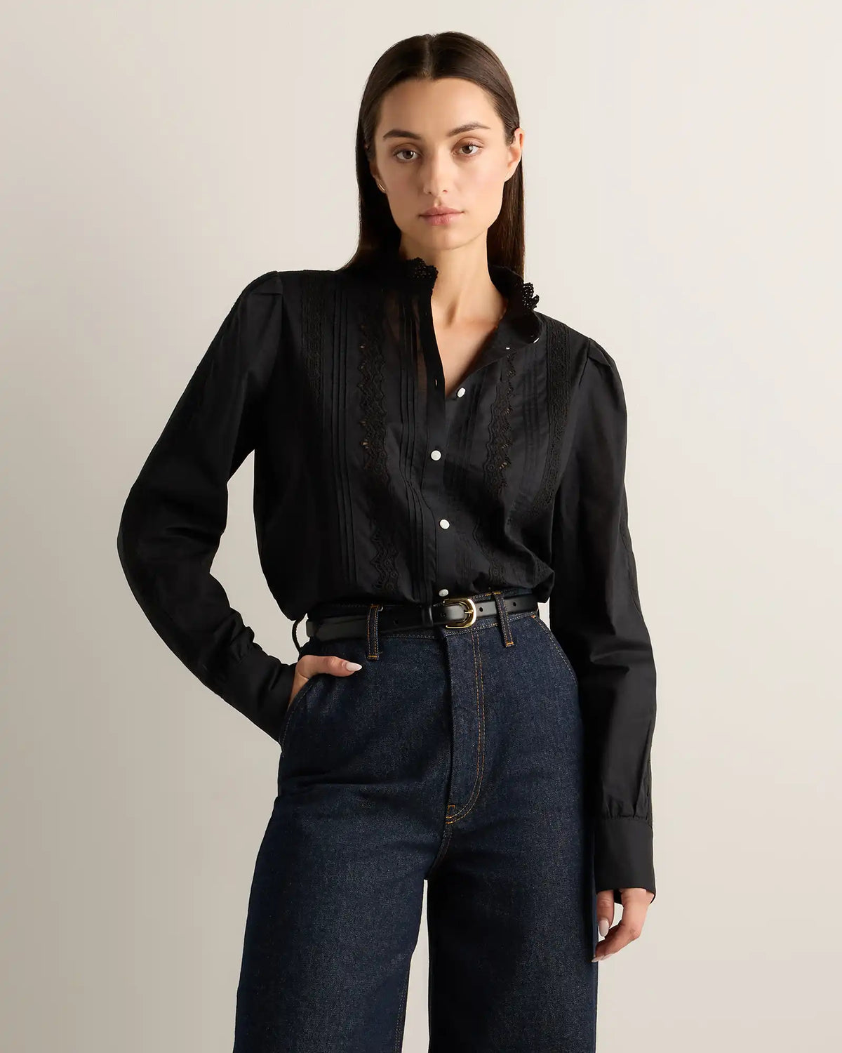 Organic Cotton Voile Lace Detail Blouse