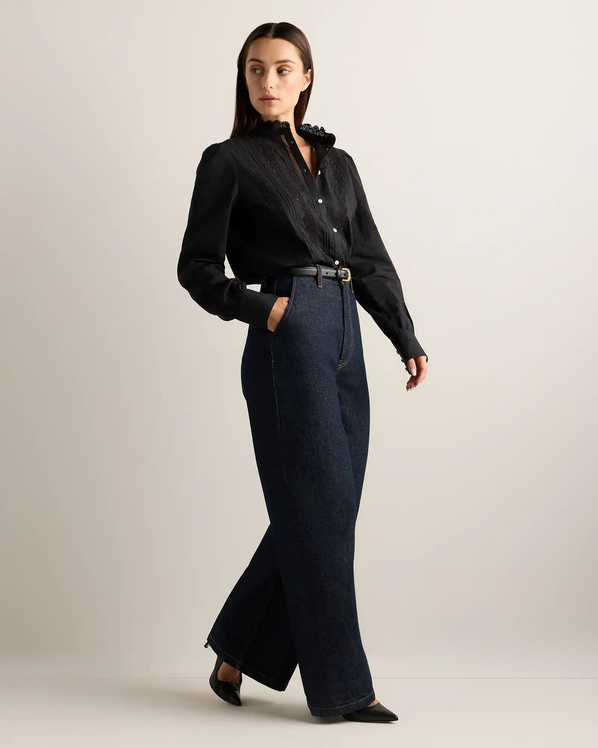 Organic Cotton Voile Lace Detail Blouse