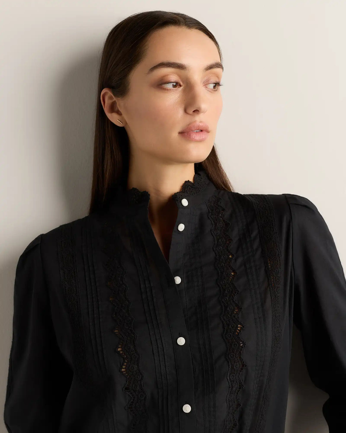 Organic Cotton Voile Lace Detail Blouse